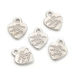 Ideas for Valentines Day Gifts Tibetan Style Alloy Pendants, Cadmium Free & Lead Free, Heart with Made with Love, Platinum, 12.2x10x1.8mm, Hole: 2mm(TIBEP-LF0004Y-P)