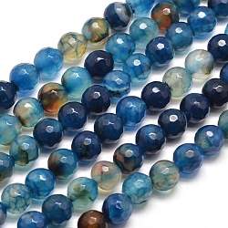 Dyed Natural Agate Faceted Round Beads Strands, Cornflower Blue, 8mm, Hole: 1mm, about 48pcs/strand, 14.5 inch(X-G-E267-21)