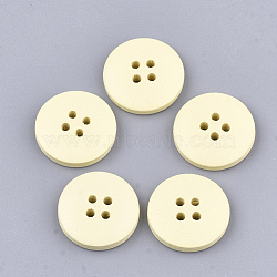 Painted Wooden Buttons, 4-Hole, Flat Round, Light Yellow, 20x4mm, Hole: 2mm(WOOD-Q040-001H)