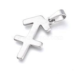 304 Stainless Steel Pendants, Constellation/Zodiac Sign, Stainless Steel Color, Sagittarius, 34.5x19x1.5mm, Hole: 9.5x4.5mm(STAS-L210-06J-P)