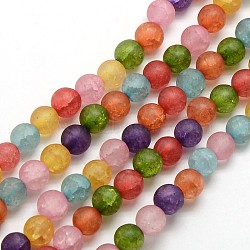 Frosted Synthetic Crackle Quartz Round Beads Strands, Dyed & Heated, Mixed Color, 6mm, Hole: 1mm, about 71pcs/strand, 16.17 inch(G-L155-6mm-04)