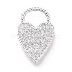 Brass Micro Pave Clear Cubic Zirconia Pendants, Long-Lasting Plated, Heart, Platinum, 33x19.8x3mm, Hole: 11.5x11mm(ZIRC-L097-004P)