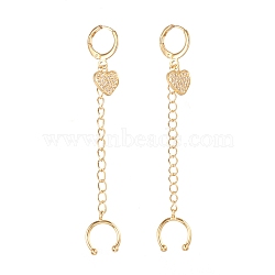 Brass Micro Pave Clear Cubic Zirconia Huggie Hoop Earrings, Cuff Earrings, Long-Lasting Plated, Heart, Real 18K Gold Plated, 75mm, Pin: 0.8mm(ZIRC-Q205-12G)