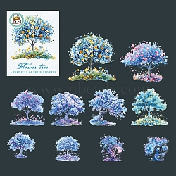 10Pcs 10 Styles Flower Tree Waterproof PET Stickers, Decorative Stickers, for Water Bottles,  Mobile Phone, Skateboard, Guitar Stickers, Cornflower Blue, 52~96x51.5~96x0.1mm, 1pc/style(DIY-G121-03D)