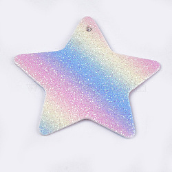 PU Leather Big Pendants, with Sequins, Star, Colorful, 53x54x1mm, Hole: 1.2mm(X-FIND-S299-14)