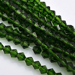 Faceted Bicone Glass Beads Strands, Green, 4x4mm, Hole: 1mm, about 92~96pcs/strand, 13.78~14.37 inch(EGLA-P017-4mm-11)