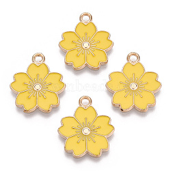 Alloy Enamel Pendants, Sakura Flower, Light Gold, Gold, 20.5x17.5x1.5mm, Hole: 2mm(X-ENAM-S121-115L)