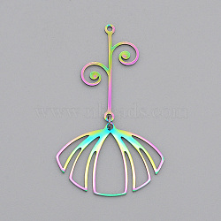 Ion Plating(IP) 201 Stainless Steel Big Pendants, Laser Cut, with Jump Rings, Flower, Rainbow Color, 50mm, Hole: 1.5mm(STAS-S105-LA589)