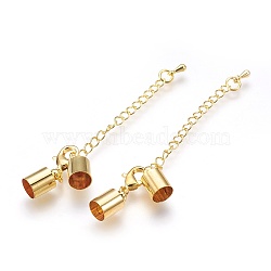 Iron Chain Extender, with Lobster Claw Clasps and Brass Cord Ends, Nickel Free, Golden, 37mm, Hole: 7.5mm, Cord End: 12x8mm, Hole: 7.5mm(KK-K002-7.5mm-G-NF)