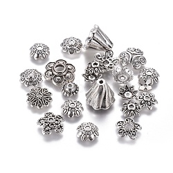 Tibetan Style Alloy Bead Caps, Mixed Shapes, Antique Silver, 5~20x2~10mm, Hole: 0.5mm(X-TIBE-MSMC004-AS)