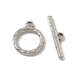 Non-Tarnish 201 Stainless Steel Toggle Clasps, Textured Ring, Stainless Steel Color, Ring: 19x15.5x2.5mm, Bar: 6x21.5x2.5mm, Hole: 2.5x1.8mm(STAS-J401-VC799)