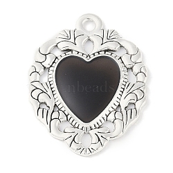 Rack Plating Alloy Enamel Pendants, Cadmium Free & Nickel Free & Lead Free, Heart Charm, Antique Silver, Black, 30x22.5x2mm, Hole: 2mm(PALLOY-F018-23AS-02)