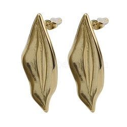 304 Stainless Steel Leaf Stud Earring for Women, Real 18K Gold Plated, 52.5x21.5mm(EJEW-C092-01G)