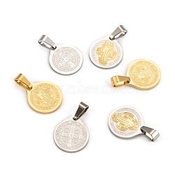 304 Stainless Steel Flat Round Pendants, Golden & Stainless Steel Color, 17x15x1mm, Hole: 4X6mm(STAS-D034-M)