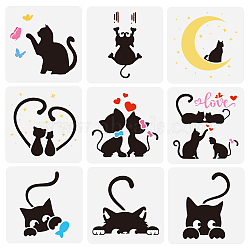 9Pcs 9 Styles PET Hollow Out Drawing Painting Stencils, for DIY Scrapbook, Photo Album, Cat Shape, 150x150mm, 9 styles, 1pc/style, 9pcs/set.(DIY-WH0394-0307)