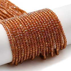 Electroplate Transparent Glass Beads Strands, Rainbow Plated, Faceted Round, Chocolate, 2mm, Hole: 0.7mm, about 184~187pcs/strand, 14.45''(36.7cm)(GLAA-H021-01A-FR02)