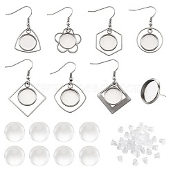 DIY Dangle Earring Jewelry Kits, with DIY Scrapbooking Bottle Caps Non-Adhesive Paper Picture Stickers, Transparent Glass Cabochons and 304 Stainless Steel Stud Earring Settings, Mixed Color(DIY-TA0001-87)