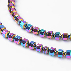 Non-Magnetic Synthetic Hematite Beads Strands, Rainbow Plated, 4x4mm, Hole: 0.8mm, about 100pcs/strand, 15.7 inch(X-G-D800-12F)
