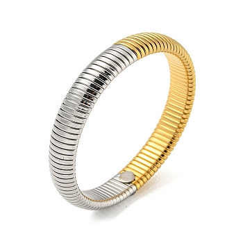 304 Stainless Steel Flat Snake Chain Bracelet, Stretch Bracelet, Golden & Stainless Steel Color, Inner Diameter: 2-1/2 inch(6.3cm), Wide: 12mm