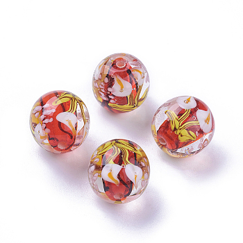 Handmade Lampwork Beads, Round, Inner Flower, Red, 15~17mm, Hole: 2mm