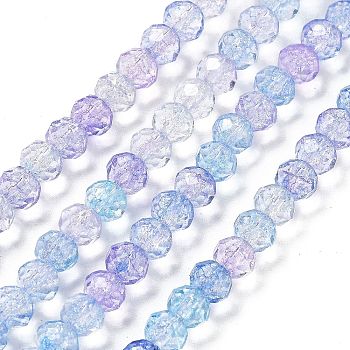 Transparent Crackle Glass Beads Strands, Rondelle, Faceted, Lilac, 6x5~5.5mm, Hole: 1mm, about 83pcs/strand, 16.50 inch(41.9cm)