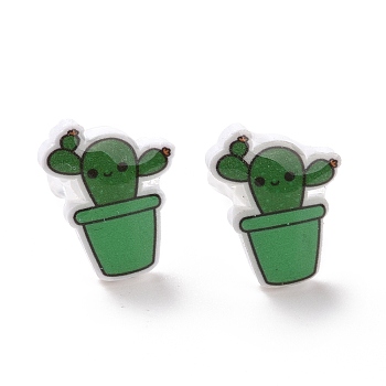 Acrylic Cute Plants Stud Earrings with Plastic Pins for Women, Cactus Pattern, 13.5x10.5mm, Pin: 0.9mm