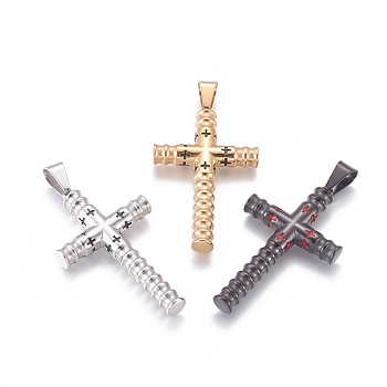 304 Stainless Steel Big Pendants, with Enamel, Cross, Mixed Color, 61x36x7.5mm, Hole: 6.5x11mm