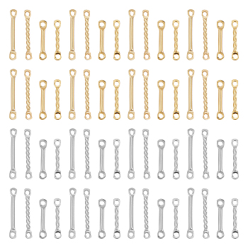 80Pcs 8 Styles 201 Stainless Steel Connector Charms, Bar Links, Golden & Stainless Steel Color, 12~15x1~1.3x1~1.2mm, Hole: 1~1.2mm, 10pcs/style