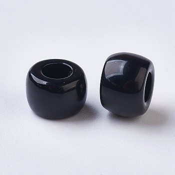 European Resin Large Hole Beads, Barrel, Black, 8x5~6mm, Hole: 4mm, about 2020pcs/500g