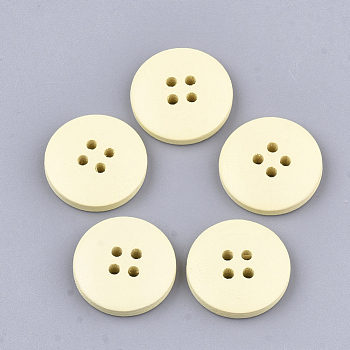 Painted Wooden Buttons, 4-Hole, Flat Round, Light Yellow, 20x4mm, Hole: 2mm