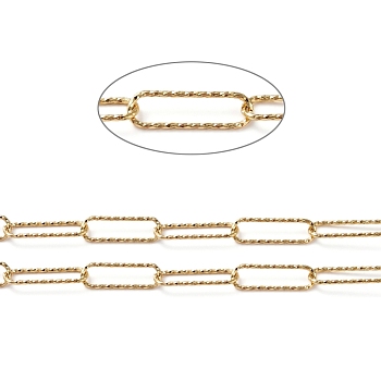 Soldered Textured Brass Paperclip Chains, Drawn Elongated Cable Chains, Long-Lasting Plated, with Spool, Real 18K Gold Plated, 20x6x1mm, about 16.4 Feet(5m)/roll