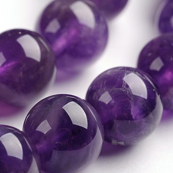 Round Natural Amethyst Gemstone Bead Strands, 8mm, hole: 1mm, about 48pcs/strand, 14.9 inch