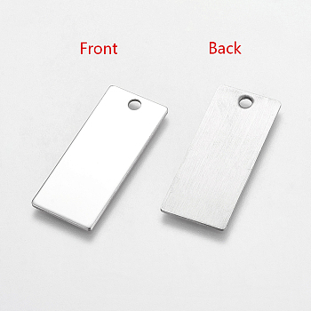 304 Stainless Steel Rectangle Pendants, Stamping Blank Tag, Stainless Steel Color, 38x16x1mm, Hole: 3mm