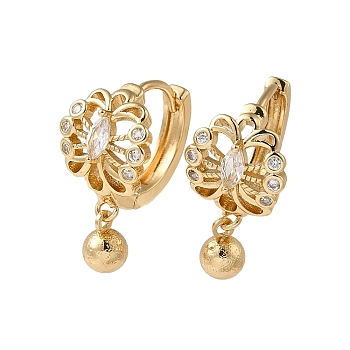 Brass Micro Pave Cubic Zirconia Dangle Earring, Hoop Earring for Women, Light Gold, 22x11.5mm