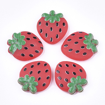PVC Plastic Cabochons, Strawberry, Red, 22x18.5x5mm