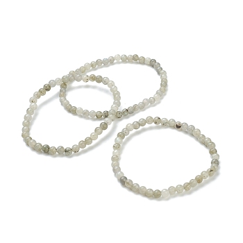 Natural Labradorite Beaded Stretch Bracelets, Round, Beads: 4~5mm, Inner Diameter: 2-1/4 inch(5.65cm)