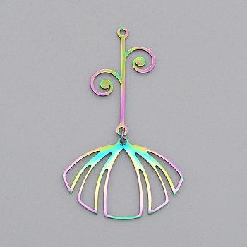 Ion Plating(IP) 201 Stainless Steel Big Pendants, Laser Cut, with Jump Rings, Flower, Rainbow Color, 50mm, Hole: 1.5mm
