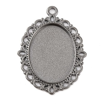 Tibetan Style Oval Alloy Pendant Cabochon Settings, Lead Free & Cadmium Free, Gunmetal, Tray: 25x18m, 39x29x2mm, Hole: 2.5mm, about 300pcs/1000g