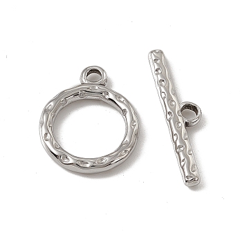201 Stainless Steel Toggle Clasps, Textured Ring, Stainless Steel Color, Ring: 19x15.5x2.5mm, Bar: 6x21.5x2.5mm, Hole: 2.5x1.8mm