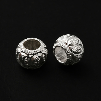 Textured Brass Beads, Lead Free & Cadmium Free, Large Hole Beads, Rondelle, 925 Sterling Silver Plated, 8x6mm, Hole: 4mm