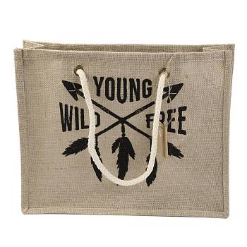Jute Tote Bags Soft Cotton Handles Laminated Interior, with Handles, for Gifts Bags, Reusable Grocery Bag Shopping Tote Bag, Arrows Pattern, 59cm, 33.5x41x12cm, Fold: 33.5x41x1.1cm
