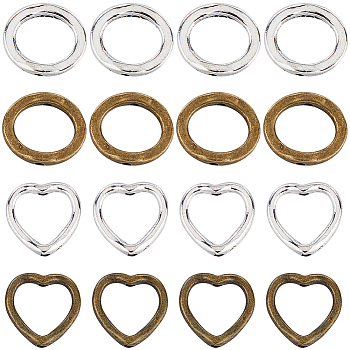 80Pcs 4 Styles Tibetan Style Alloy Bead Frames, Heart & Ring, Mixed Color, 13.5~15x13~13.5x1~3.5mm, Hole: 1.5mm, 20pcs/style