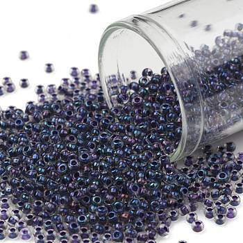 TOHO Round Seed Beads, Japanese Seed Beads, (181) Inside Color AB Crystal/Purple Lined, 11/0, 2.2mm, Hole: 0.8mm, about 5555pcs/50g