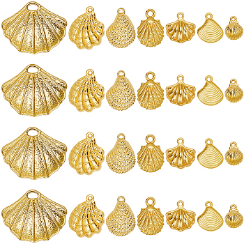 7 Styles Alloy Charms, Cadmium Free & Lead Free & Nickle Free, Shell Shapes, Golden, 11.5~25x8.5~17.5x2~3.5mm, Hole: 1.2~5mm, 12pcs/style