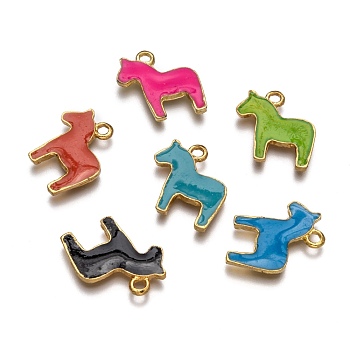 Alloy Enamel Animal Horse Pendants, Golden Metal Color, Mixed Color, 19x17x2mm, Hole: 1mm