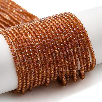 Electroplate Transparent Glass Beads Strands, Rainbow Plated, Faceted Round, Chocolate, 2mm, Hole: 0.7mm, about 184~187pcs/strand, 14.45''(36.7cm)