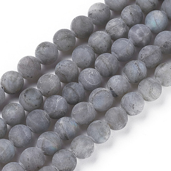 Natural Labradorite Beads Strands, Frosted, Round, 8mm in diameter, Hole: 0.8mm, about 50~51pcs/strand, 15.74 inch(40cm)