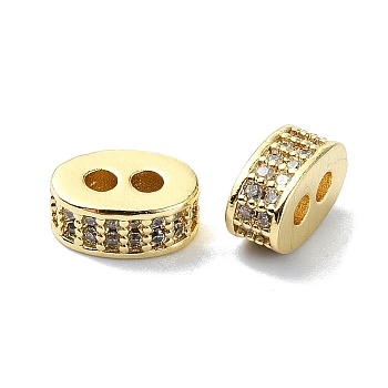 Rack Plating Brass Micro Pave Clear Cubic Zirconia Beads, Long-Lasting Plated, Lead Free & Cadmium Free, Oval, Real 18K Gold Plated, 8x5.4x3.5mm, Hole: 1.5mm