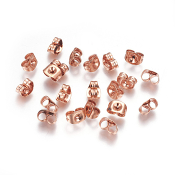 304 Stainless Steel Friction Ear Nuts, Rose Gold, 6x4.5x3.5mm, Hole: 0.9mm