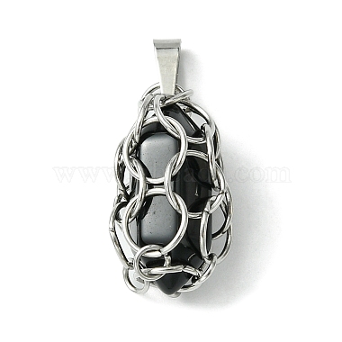 Natural Mixed Stone Stainless Steel Ring Wrapped Pointed Pendants(PALLOY-JF02496-01)-3